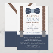 Invitation Baby shower Petit Homme, Bleu, Brown (Devant / Derrière)