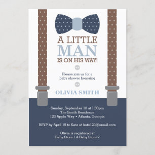 Invitation Baby shower Petit Homme, Bleu, Brown