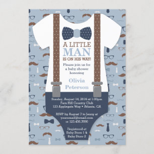 Invitation Baby shower Petit Homme, Bleu, Brown