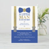 Invitation Baby shower Petit Homme, Bleu, Faux Or (Debout devant)