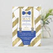 Invitation Baby shower Petit Homme, Bleu, Faux Or (Debout devant)