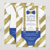 Invitation Baby shower Petit Homme, Bleu, Faux Or (Devant / Derrière)