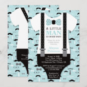 Invitation Baby shower Petit Homme, Bleu, Noir (Devant / Derrière)