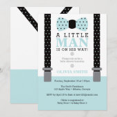 Invitation Baby shower Petit Homme, Bleu, Noir (Devant / Derrière)