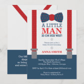 Invitation Baby shower Petit Homme, Bleu, Rouge (Devant / Derrière)