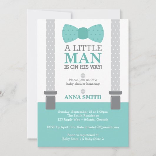 Invitation Baby shower Petit Homme, Bleu Turquoise (Devant)
