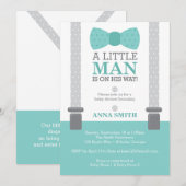 Invitation Baby shower Petit Homme, Bleu Turquoise (Devant / Derrière)