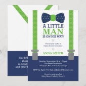 Invitation Baby shower Petit Homme, Bleu, Vert (Devant / Derrière)