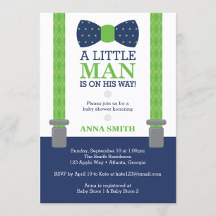 Invitation Baby shower Petit Homme, Bleu, Vert
