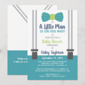 Invitation Baby shower Petit Homme, Bleu, Vert (Devant / Derrière)
