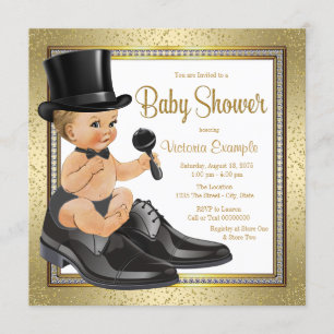 Invitation Baby Shower Petit Homme en Or Noir
