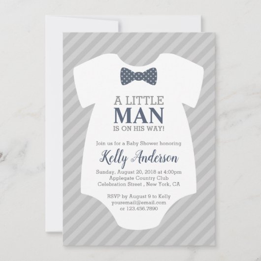 Invitation Baby shower petit homme garçon - gris b (Devant)