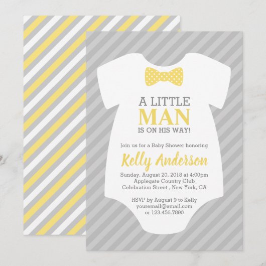 Invitation Baby shower Petit Homme - gris Jaune (Devant / Derrière)