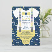 Invitation Baby shower Petit Homme, Jaune, Bleu (Debout devant)