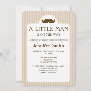 Invitation Baby Shower Petit Homme Silhouette Moustache Brune
