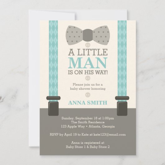 Invitation Baby shower Petit Homme, Turquoise (Devant)