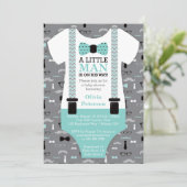 Invitation Baby shower Petit Homme, Turquoise, Noi (Debout devant)