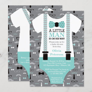 Invitation Baby shower Petit Homme, Turquoise, Noi