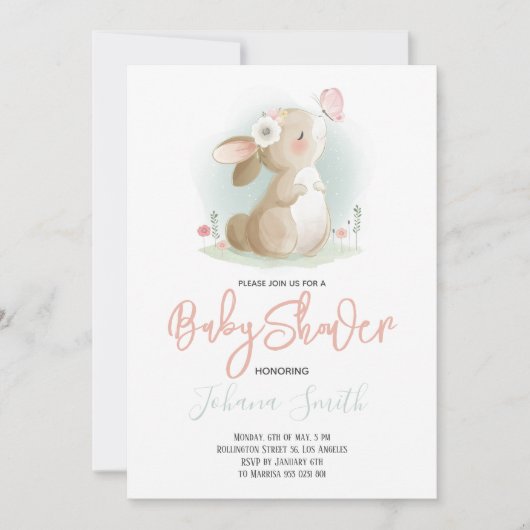 Invitation Baby shower petit lapin (Devant)