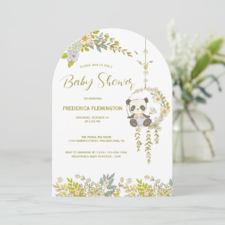 Invitation Baby Shower Petit Panda Dans Une Balançoire Fleuri