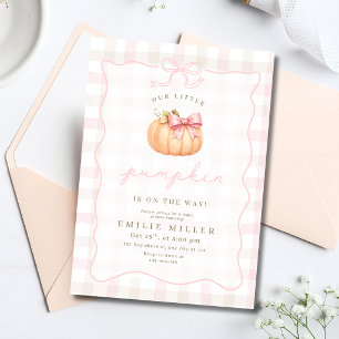 Invitation Baby Shower Petite Citrouille Automne Rose Ruban C