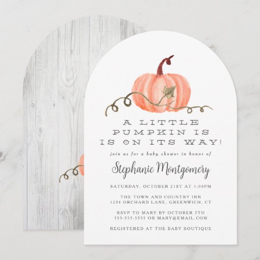 Invitation Baby Shower Petite Citrouille Automne Rustique (Devant / Derrière)