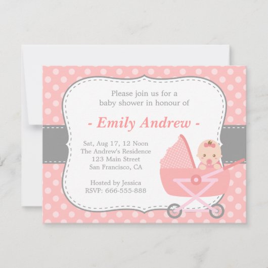 Invitation Baby shower - Petite fille en poussette (Devant)