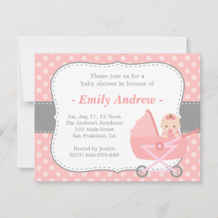 Invitation Baby shower - Petite fille en poussette