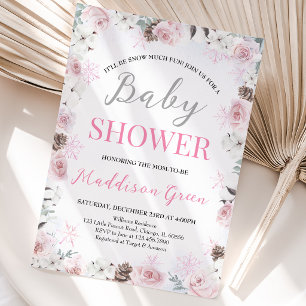 Invitation Baby Shower Petite Flocon de Neige Floral Rose