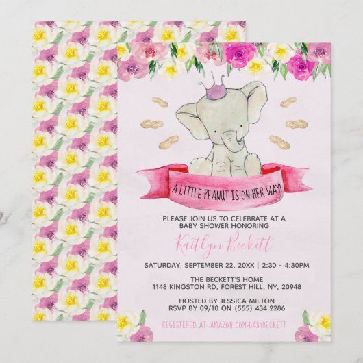 Invitation Baby shower Petites filles cacahuètes (Devant / Derrière)