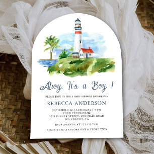 Invitation Baby Shower Phare Aquarelle Thème Marin