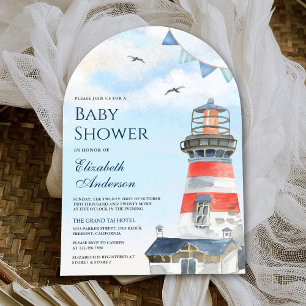 Invitation Baby Shower Phare Aquarelle Thème Marin