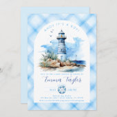 Invitation Baby shower phare bleu marine (Devant / Derrière)