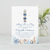 Invitation Baby shower phare Boy Watercolor (Debout devant)
