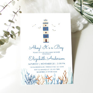 Invitation Baby shower phare Boy Watercolor
