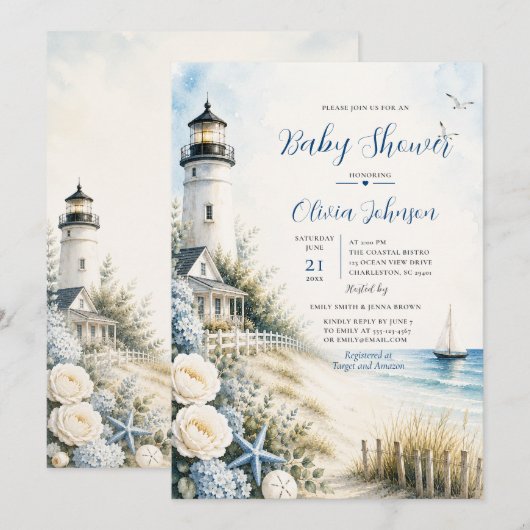 Invitation Baby Shower Phare Côtiers (Devant / Derrière)