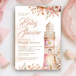Invitation Baby Shower Phare Floral Boho Rose