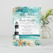 Invitation Baby shower phare nautique (Debout devant)