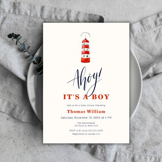 Invitation Baby shower phare nautique moderne