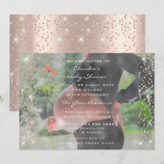 Invitation Baby shower photo Anniversaire Rose Gold Confetti (Devant / Derrière)