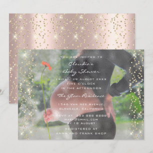 Invitation Baby shower photo Anniversaire Rose Gold Confetti