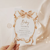Invitation Baby shower photo Beige & Gold Coquette Bow