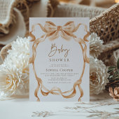 Invitation Baby shower photo Beige & Gold Coquette Bow