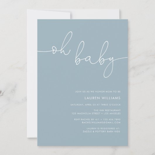 Invitation Baby shower photo bleu Dusty moderne (Devant)