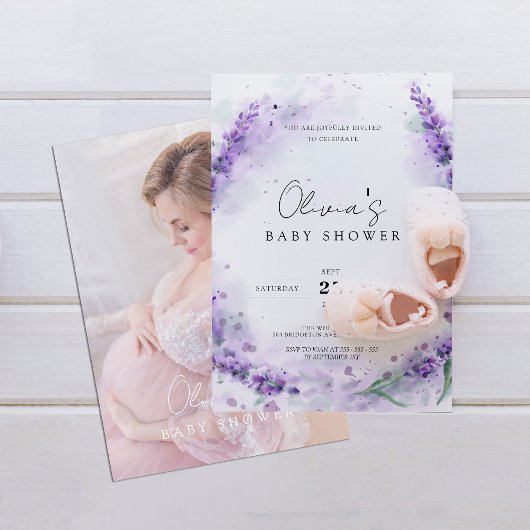 Invitation Baby shower photo chic moderne Lavender