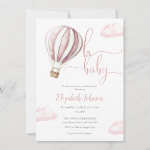 Invitation Baby shower photo de la fille à ballons roses QR C