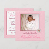 Invitation Baby shower photo de la fille rose (Devant / Derrière)