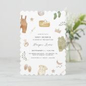 Invitation Baby shower photo de vêtements neutres pour les fe (Debout devant)