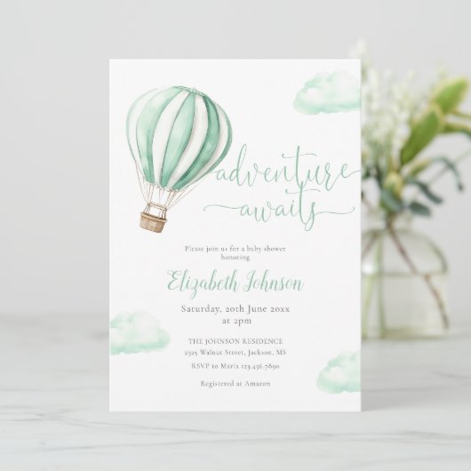 Invitation Baby shower photo du code QR du ballon à air chaud (Debout devant)