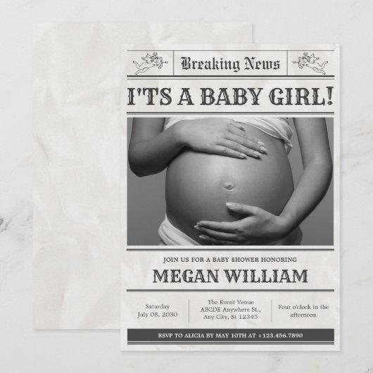 Invitation Baby shower photo du journal (Devant / Derrière)